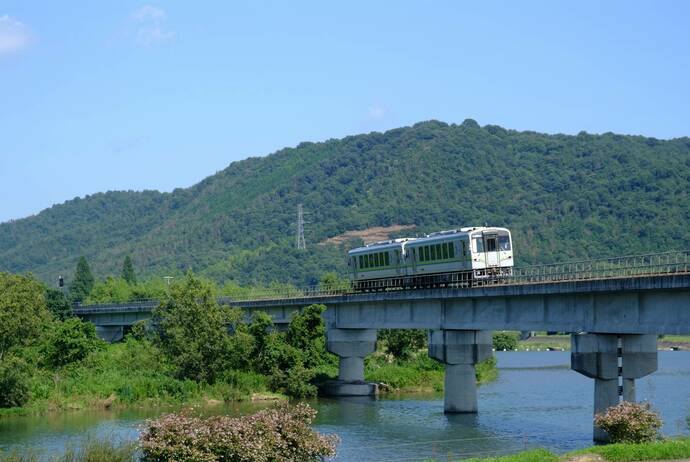 井原鉄道に電車が通る写真