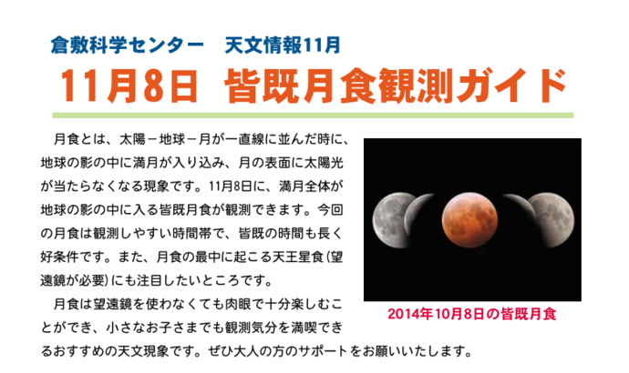 倉敷科学センター「皆既月食観測ガイド」のイメージ画像