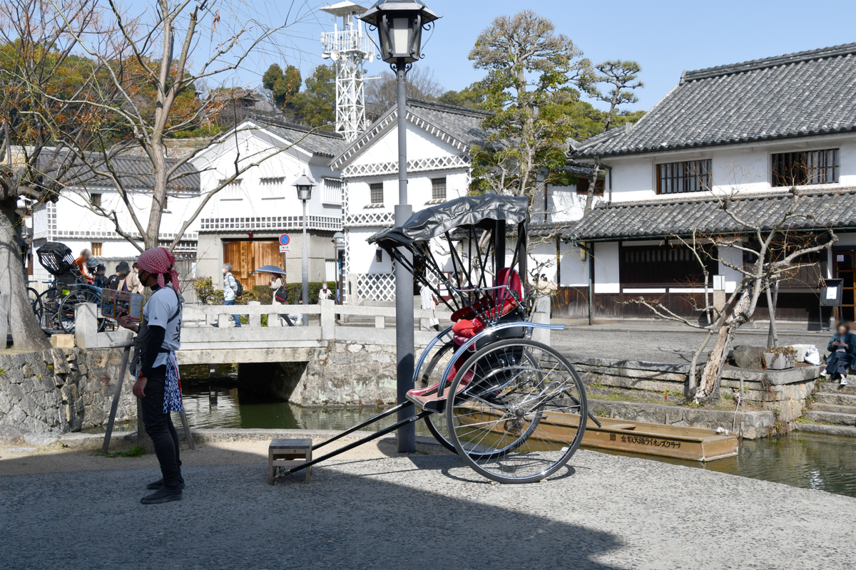 美観地区と人力車と百田さんの写真