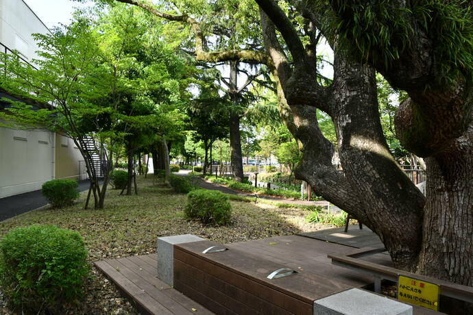 アリオ倉敷と三井アウトレットパーク倉敷の間に設置されたウッドデッキの写真