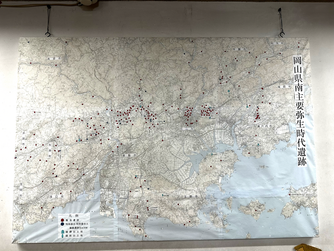 岡山県南部の主要な弥生時代遺跡の位置を記した地図