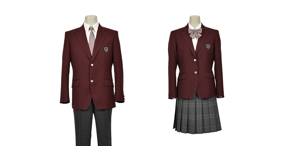 えんじ色の男女制服