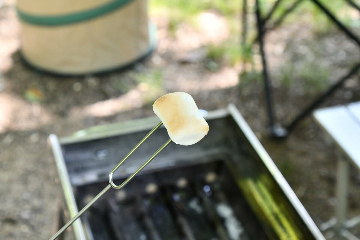 串にさした焼きマシュマロ