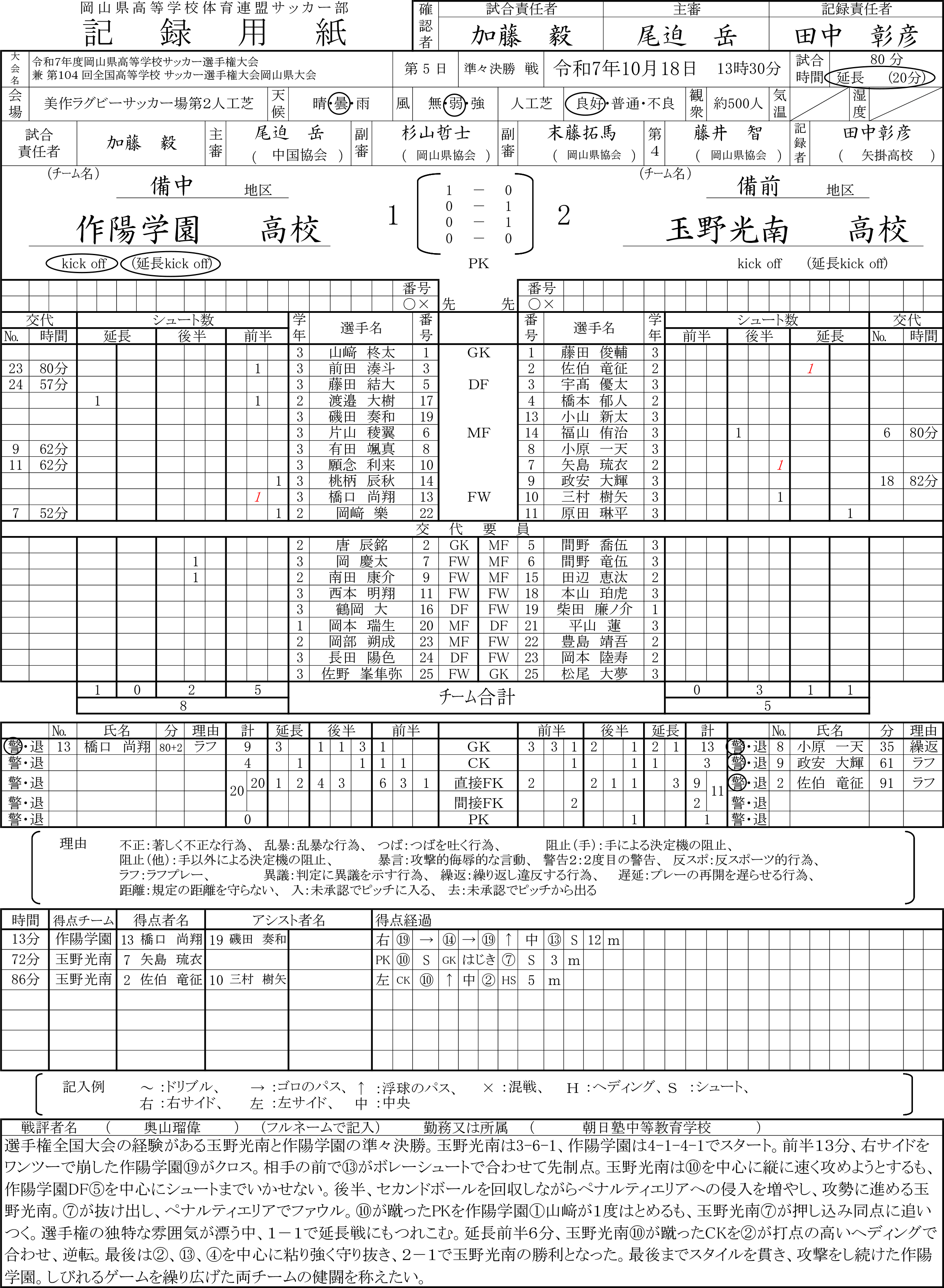 記録用紙(準々決勝1)
